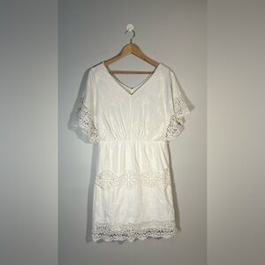Ann Taylor White Crochet Lace Mini Dress Boho Bridal Size 10